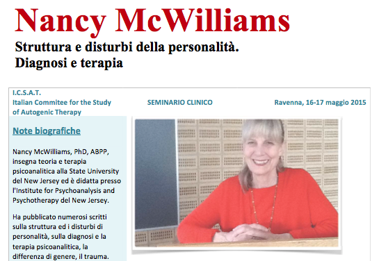 16/17 maggio 2015: “Nancy McWilliams Struttura e disturbi della personalità. Diagnosi e terapia”