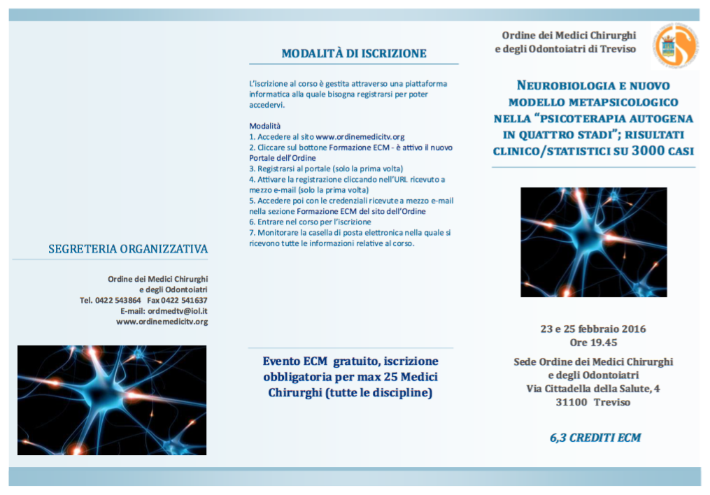 23 e 25 febbraio: “Neurobiologia e nuovo modello metapsicologico nella psicoterapia autogena in quattro stadi”
