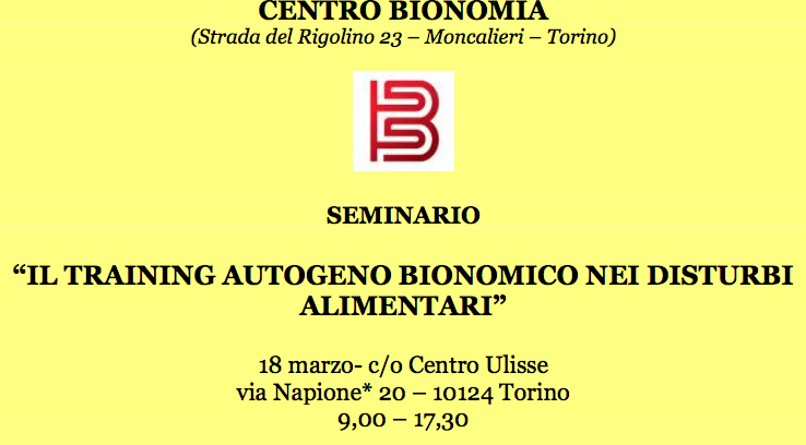 18.03.17 Torino: “Il training autogeno bionomico nei disturbi alimentari”