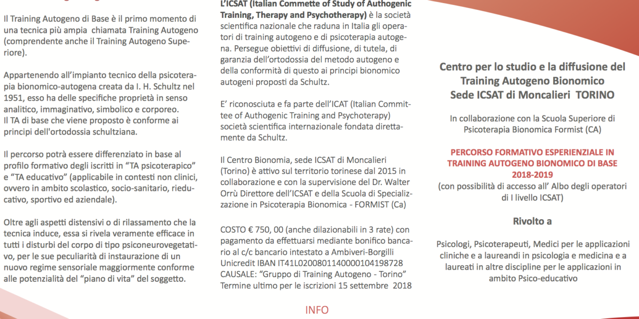 PERCORSO FORMATIVO ESPERIENZIALE IN TRAINING AUTOGENO BIONOMICO DI BASE 2018-2019